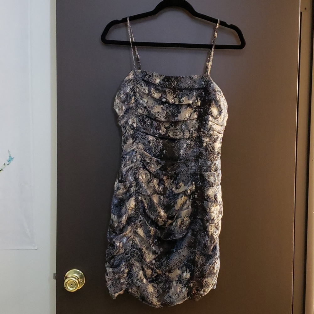 Joa size small ruched reptile print mini dress